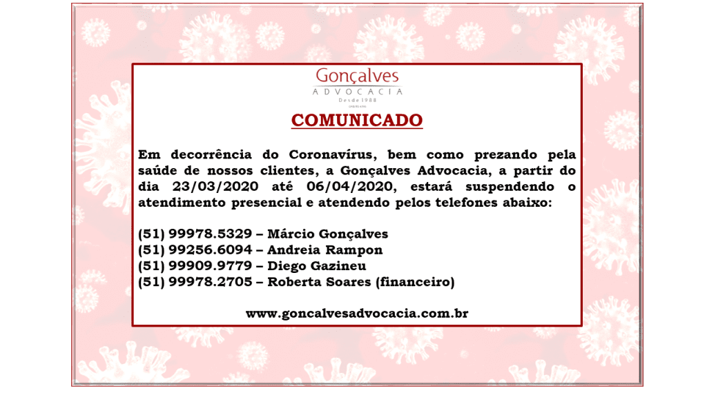 Coronavírus: suspensão atendimento presencial